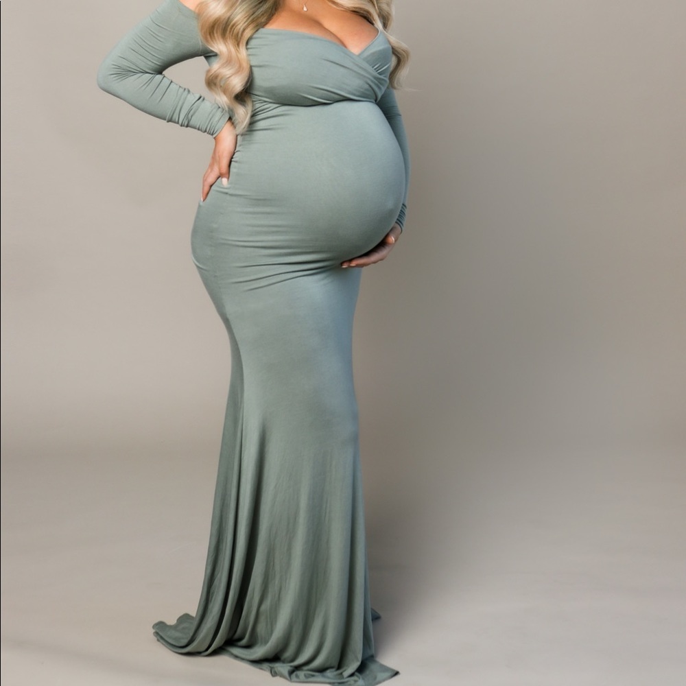 Off the Shoulder Flared Gown w/ Long Sleeves